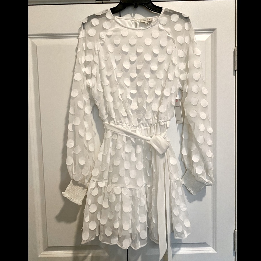 White Textured Polka Dot Dress